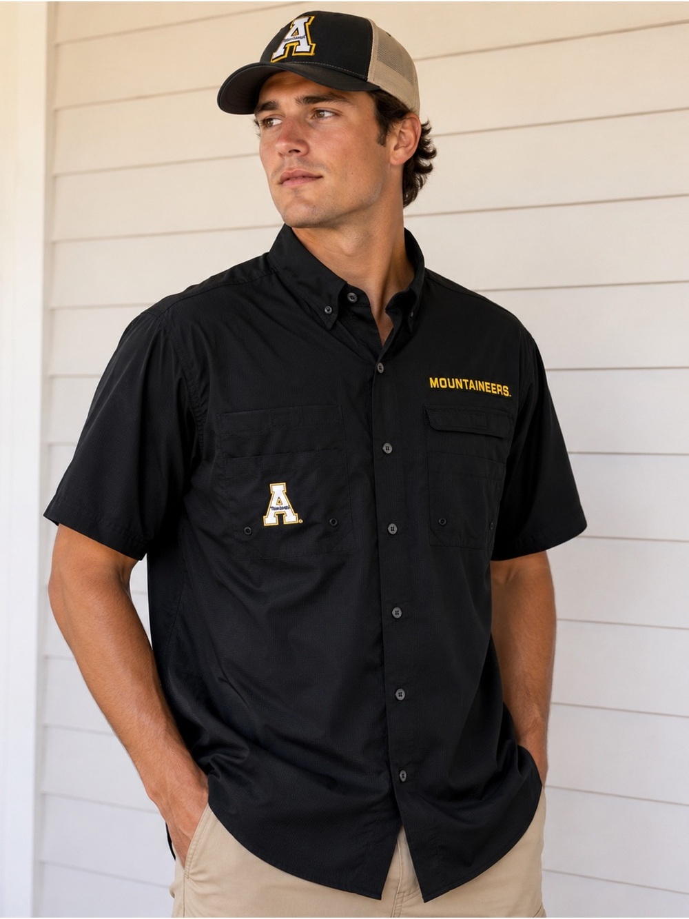 App State Mountaineers Fishing Shirt Men’s Small Black Performance Button Up